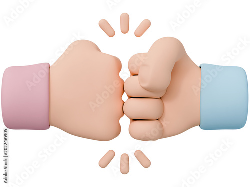 Fist bump hand gesture teamwork partnership collaboration, success agreement deal trust respect unity, business startup corporate synergy alliance, clay pastel matte element, 3d illustration.