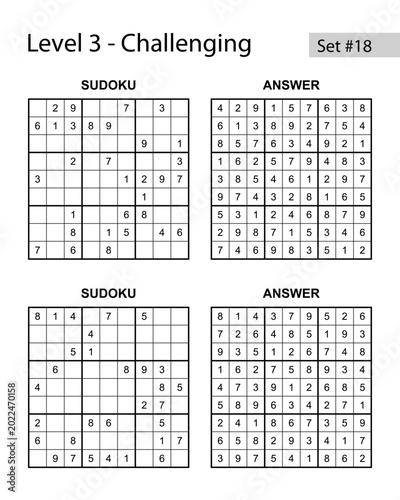 Фотография Minimalist Logic Series: Sudoku puzzle set 18 challenging level 3 with two puzzl