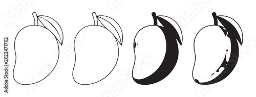 Tableau sur toile Four mango illustrations in outline solid and shaded styles vector art