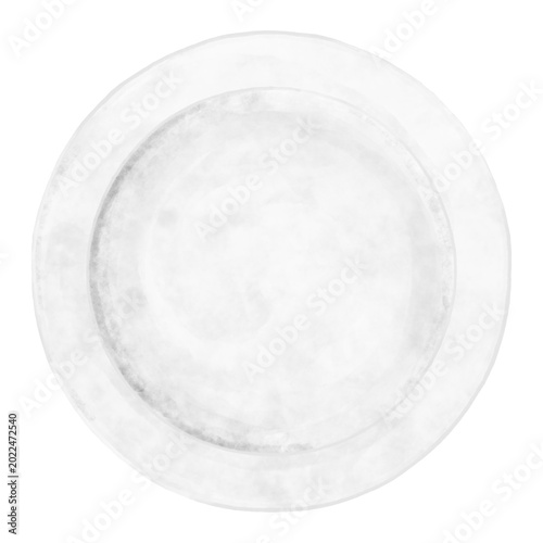 水彩風 シンプルな白いお皿 俯瞰イラスト / Watercolor simple white dinner plate, top view illustration isolated