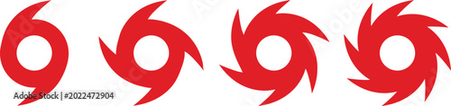 Red hurricane and typhoon category icons set for weather forecasting and natural disaster tracking