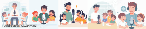 young man vector doing podcast with child