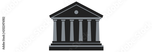 Tableau sur toile Modern two-tone bank building icon with pillars for financial and corporate iden