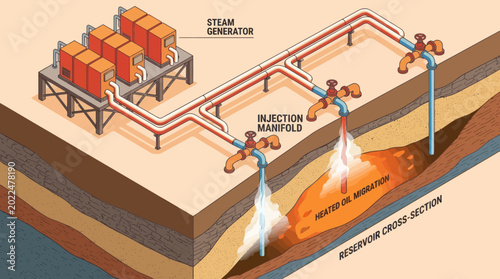 Foto Steam Injection Enhanced Oil Recovery Process Illustration.