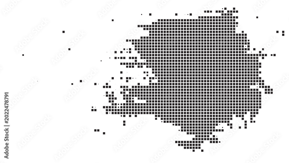 Fototapeta premium Black square pixel halftone dispersion effect on white background