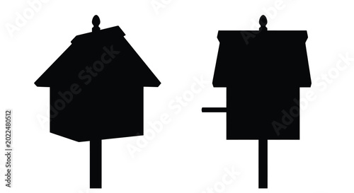 Photos birdhouse silhouettes with pitched roofs and posts black on white silhouette