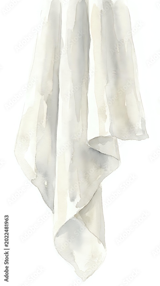 Fototapeta premium Watercolor white towel hanging isolated on transparent background for bathroom decor and spa design projects.