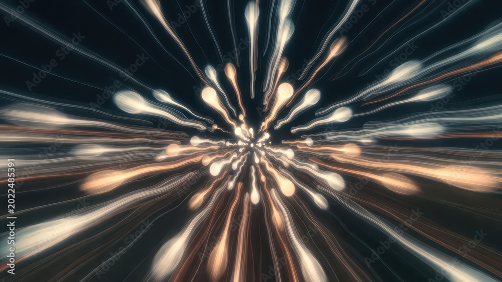 Fototapeta premium Abstract light streaks and glowing particles exploding from a central point