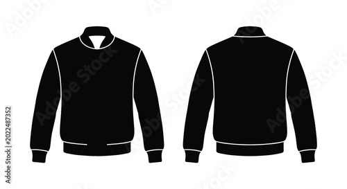 Schilderij op canvas black bomber jacket silhouette with white trim front and back view silhouette
