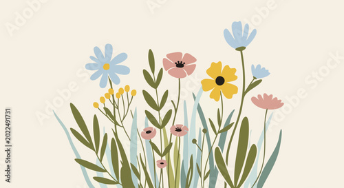 Hand drawn illustration of a wildflower meadow bouquet.