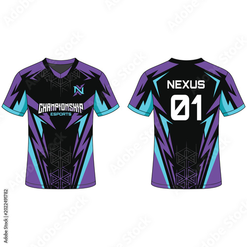 Black purple teal gaming jersey with athletic wear gaming apparel esports jers