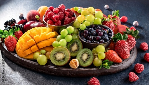 colorful fruit platter with various fresh and delicious fruits