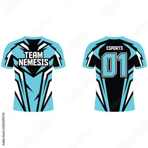 Fotografie Cyan and black esports jersey mockup with team nemesis logo and number