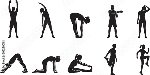 Photos Clean Minimalist Fitness Stretching Silhouette Icon Pack.