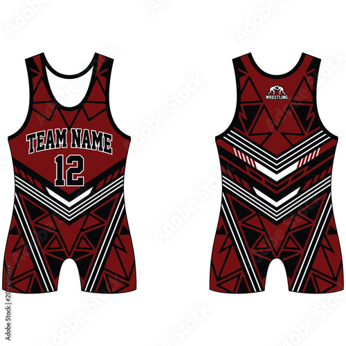 Foto Dark red and black wrestling singlet template with tribal pattern accents
