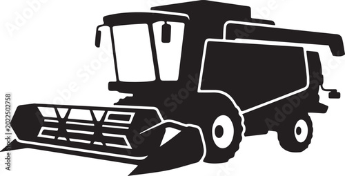 Black combine harvester, agricultural vehicle, farming equipment, tractor icon