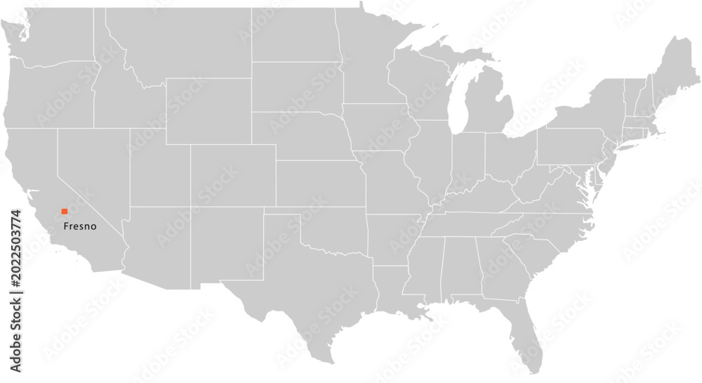 Obraz premium Fresno City Location Pin on United States Map Silhouette