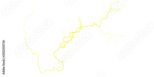 Vibrant yellow lightning bolt flash on black background with electric energy power discharge storm abstract digital art