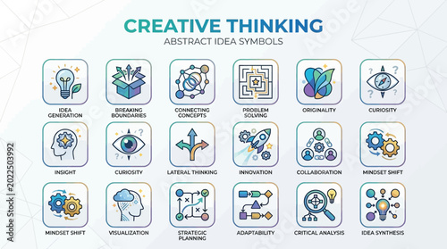 Creative Thinking Abstract Idea Symbols Set Conceptual Iconography for Innovation and Problem Solving