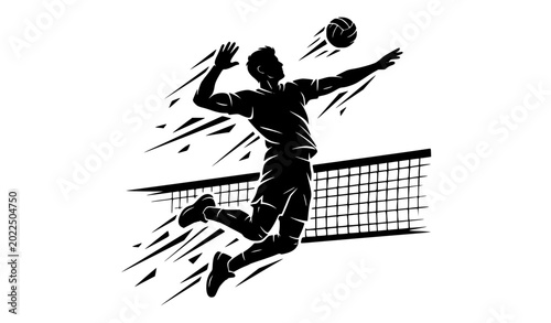 Photos Dynamic volleyball athlete silhouette vector illustration isolated on white back