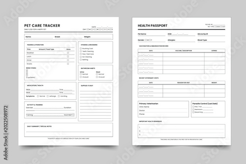 Canvastavla Pet Care Tracker and Health Passport Bundle, Minimalist Dog and Cat Owner Logboo