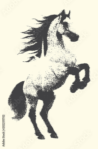 Schilderij op canvas Rearing horse silhouette with mane blowing in the wind line art stallion nostril