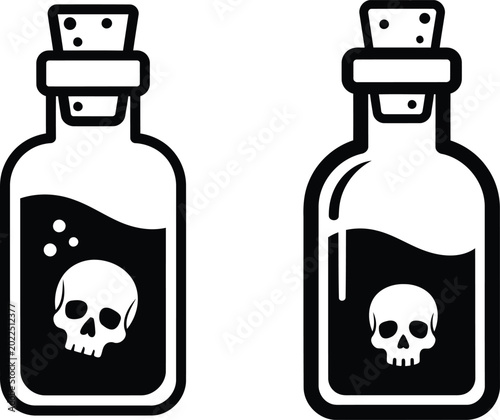 Quadro su tela two glass bottles with poisonous liquid and skulls inside