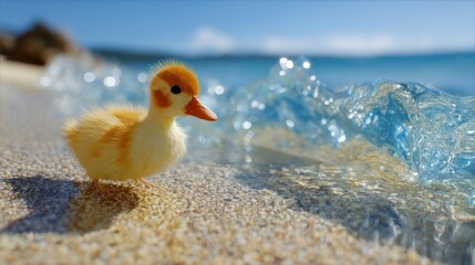 Duckling beach scene
