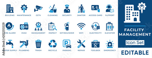 Photos Facility management solid icon set