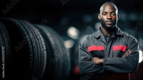 Serious mechanic in tire shop