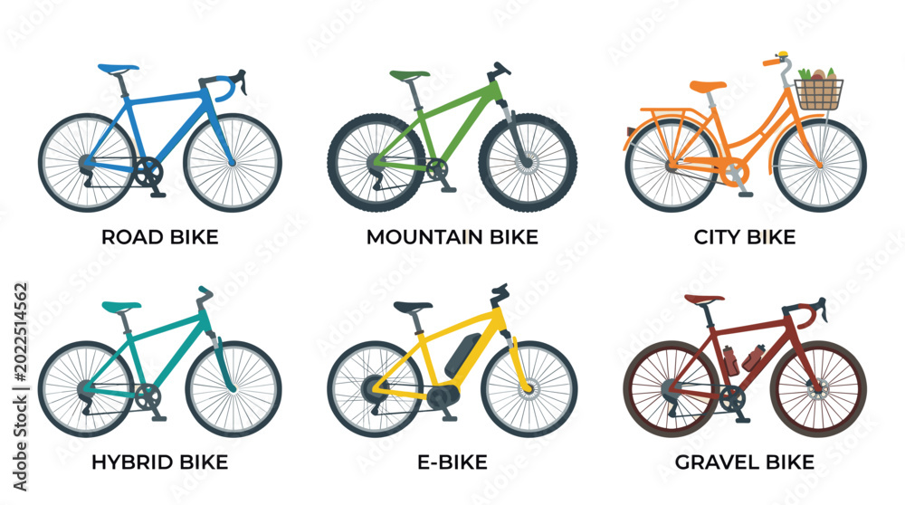 Obraz premium Bicycle Types Flat Vector Icon Set