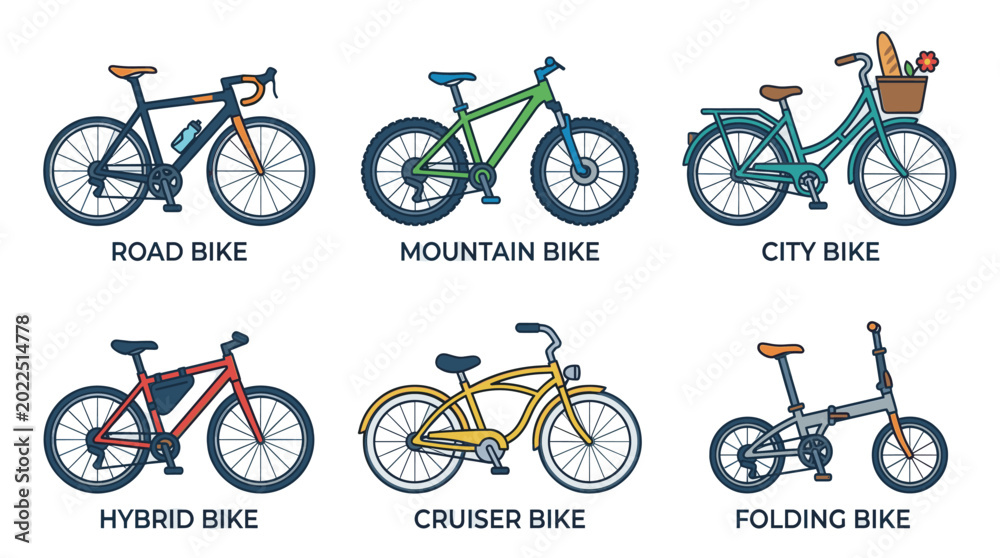 Obraz premium Bicycle Types Flat Vector Icon Set