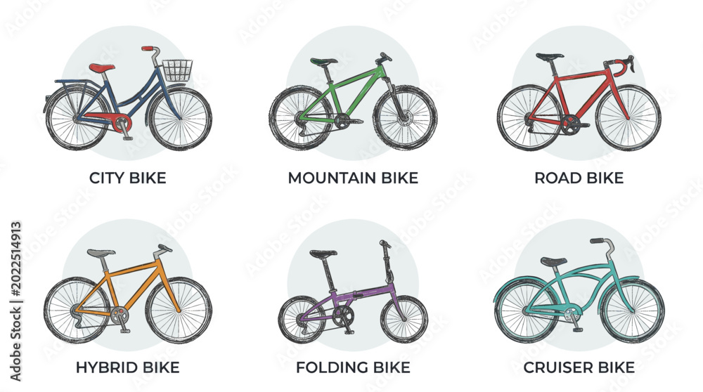 Naklejka premium Bicycle Types Flat Vector Icon Set
