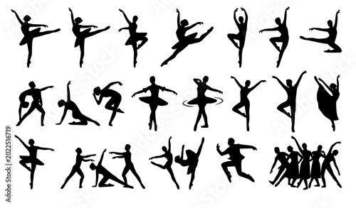 Obraz na płótnie Elegant dancer silhouettes vector illustration modern dance poses isolated on wh