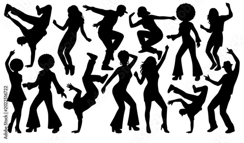 Street dancer silhouettes vector illustration party dance collection isolated on white
