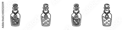 Tableau sur toile Sketch sealed elixir bottle icon design set