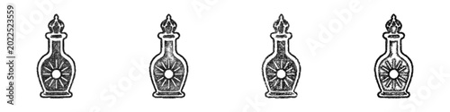 Photos Sketch golden elixir bottle icon design set