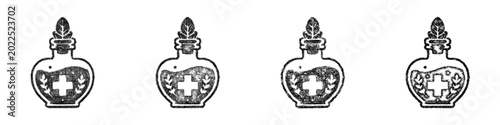 Bild auf Leinwand Sketch healing elixir bottle icon design set
