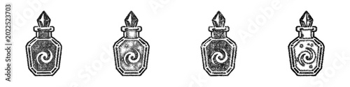 Foto Sketch mana elixir bottle icon design set