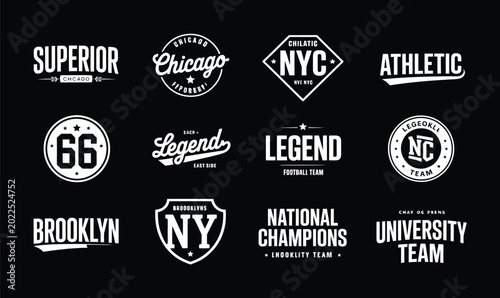 Vintage varsity sports badges set vector for athletic t-shirt design and collegiate apparel logo