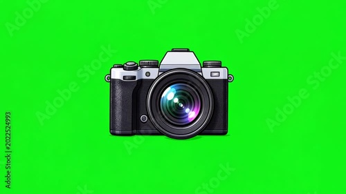Digital Camera Floating with Flashing Lens Green Screen Animation Photography Media Asset