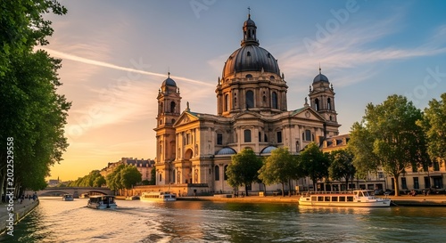 Berlin Cathedral River Landscape Sunset.