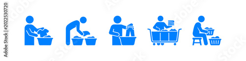 Tableau sur toile A set of blue minimalist laundry icons depicting various domestic chores including washing, sorting, and folding clothes, perfect for service or household themes