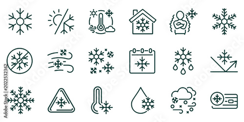 Schilderij op canvas Set of 18 outline icons related to snowflake