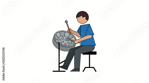 Fotografie Illustration of a musician playing a steel drum instrument.