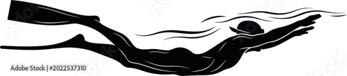 Swimmer diving in water, silhouette illustration