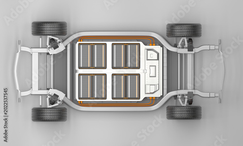 Electric Vehicle All-Solid-State Battery Skateboard Platform 3D Render - Top View Overhead
