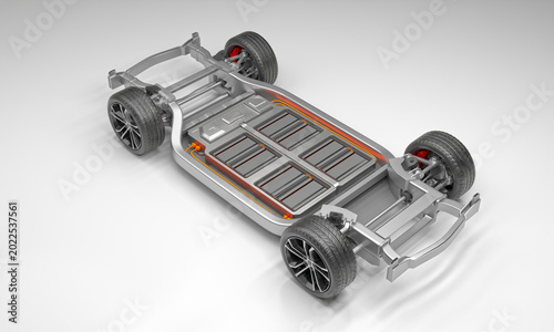 Electric Vehicle All-Solid-State Battery Skateboard Platform 3D Render - High Angle Perspective View