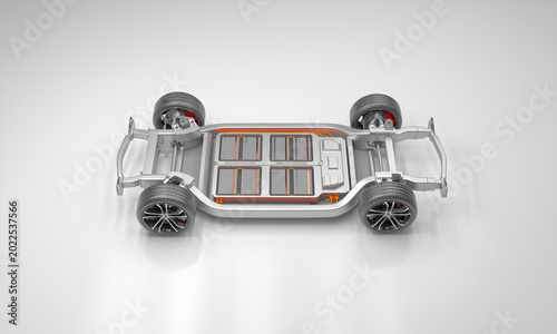 Electric Vehicle All-Solid-State Battery Skateboard Platform 3D Render - Top Slight Angle View