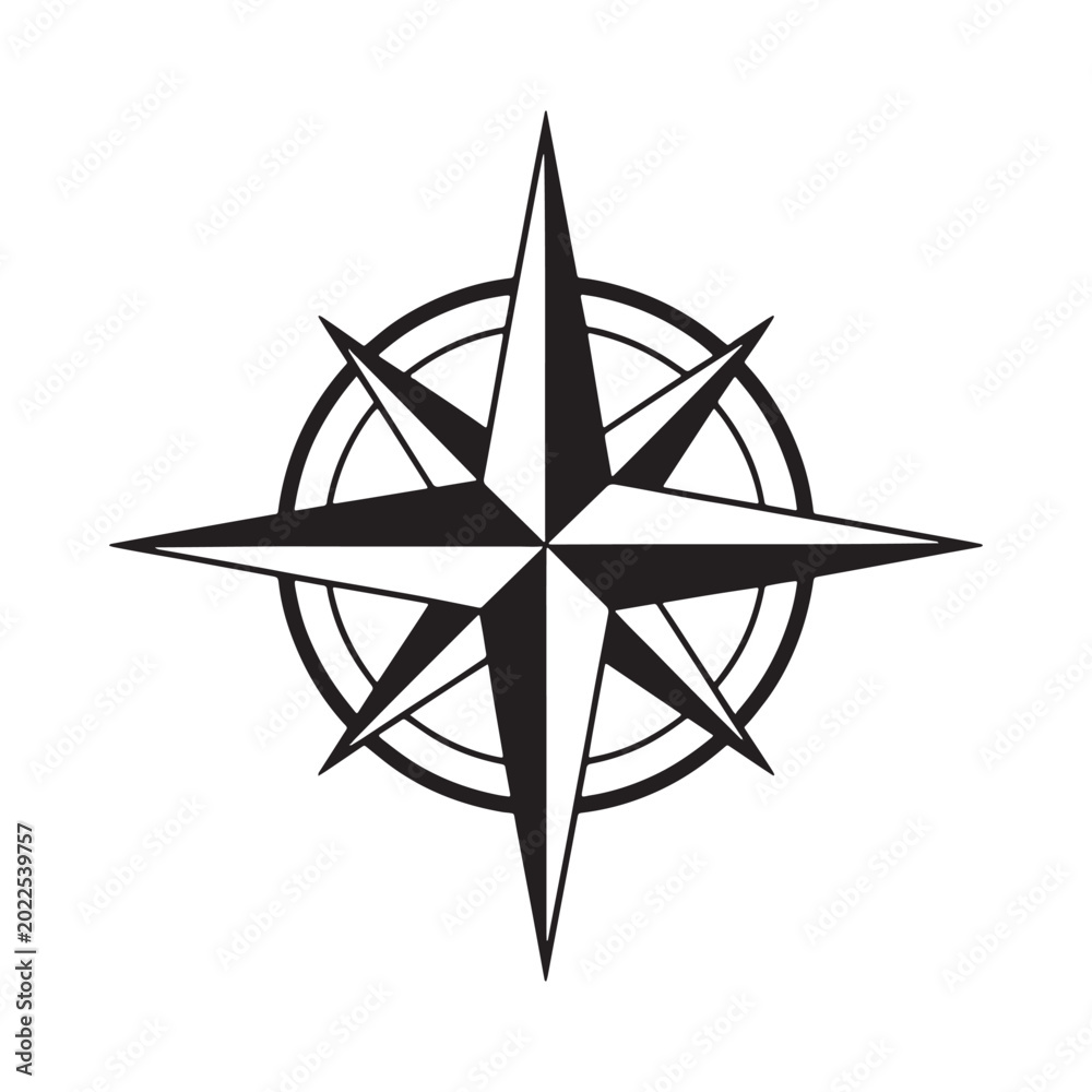 Fototapeta premium Compass rose silhouette on a white background